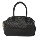 CHANEL V stitch Hand Bag Lamb Skin Black CC Auth bs24282-13