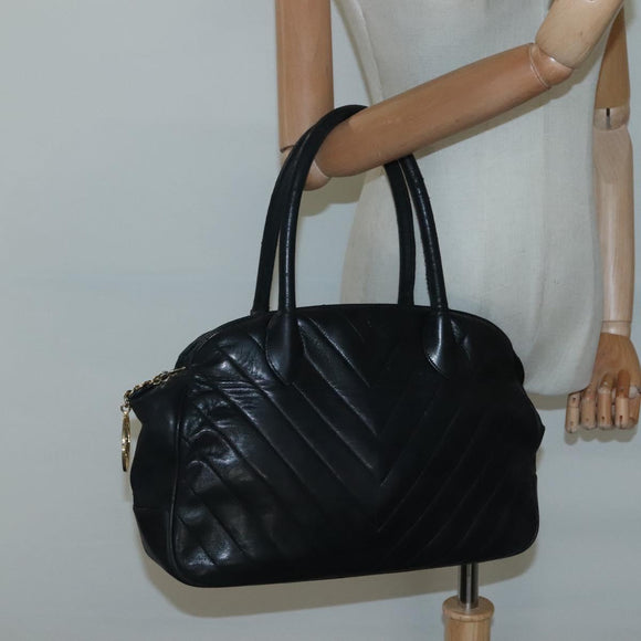 CHANEL V stitch Hand Bag Lamb Skin Black CC Auth bs24282