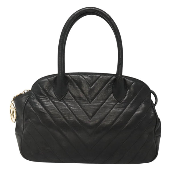 CHANEL V stitch Hand Bag Lamb Skin Black CC Auth bs24282