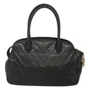 CHANEL V stitch Hand Bag Lamb Skin Black CC Auth bs24282-2