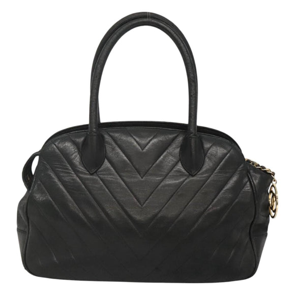 CHANEL V stitch Hand Bag Lamb Skin Black CC Auth bs24282