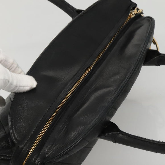 CHANEL V stitch Hand Bag Lamb Skin Black CC Auth bs24282
