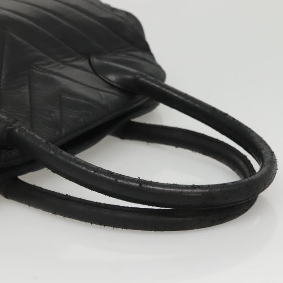 CHANEL V stitch Hand Bag Lamb Skin Black CC Auth bs24282