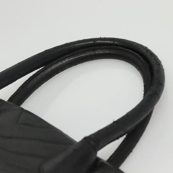 CHANEL V stitch Hand Bag Lamb Skin Black CC Auth bs24282