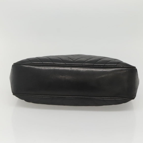 CHANEL V stitch Hand Bag Lamb Skin Black CC Auth bs24282