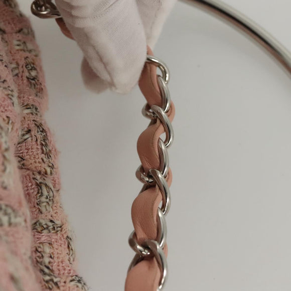 CHANEL Chain Hand Bag tweed Pink Silver CC Auth bs24284V