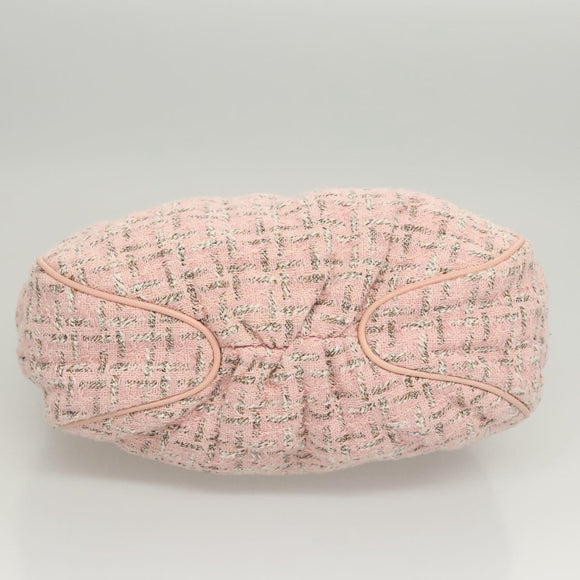 CHANEL Chain Hand Bag tweed Pink Silver CC Auth bs24284V