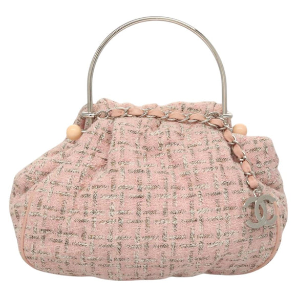 CHANEL Chain Hand Bag tweed Pink Silver CC Auth bs24284V