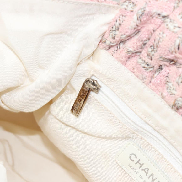 CHANEL Chain Hand Bag tweed Pink Silver CC Auth bs24284V