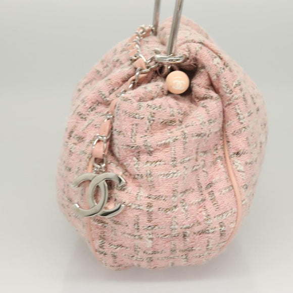 CHANEL Chain Hand Bag tweed Pink Silver CC Auth bs24284V