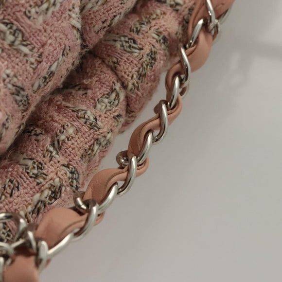 CHANEL Chain Hand Bag tweed Pink Silver CC Auth bs24284V