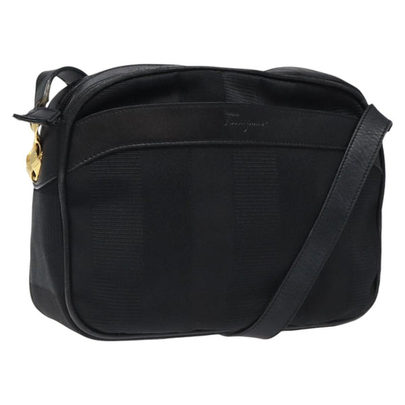 Salvatore Ferragamo Shoulder Bag Canvas Leather Black Auth bs24292