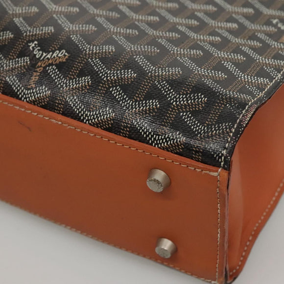 GOYARD Herringbone COMOR GM Tote Bag Leather Black Silver Auth bs24293