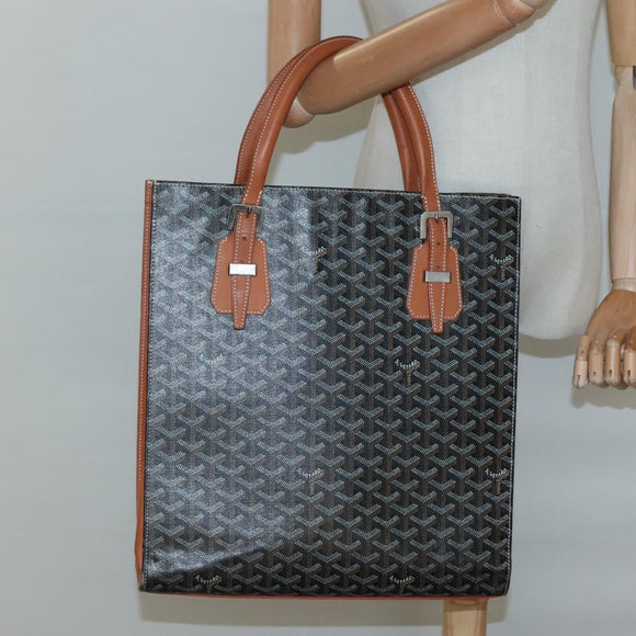 GOYARD Herringbone COMOR GM Tote Bag Leather Black Silver Auth bs24293