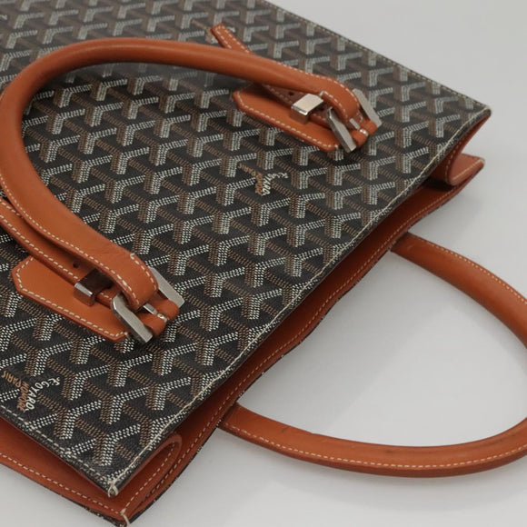 GOYARD Herringbone COMOR GM Tote Bag Leather Black Silver Auth bs24293