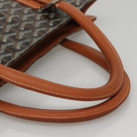 GOYARD Herringbone COMOR GM Tote Bag Leather Black Silver Auth bs24293