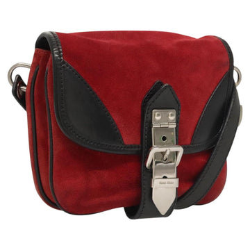 Miu Miu Shoulder Bag Suede Leather Red Black Auth bs24294