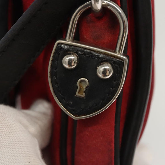 Miu Miu Shoulder Bag Suede Leather Red Black Auth bs24294