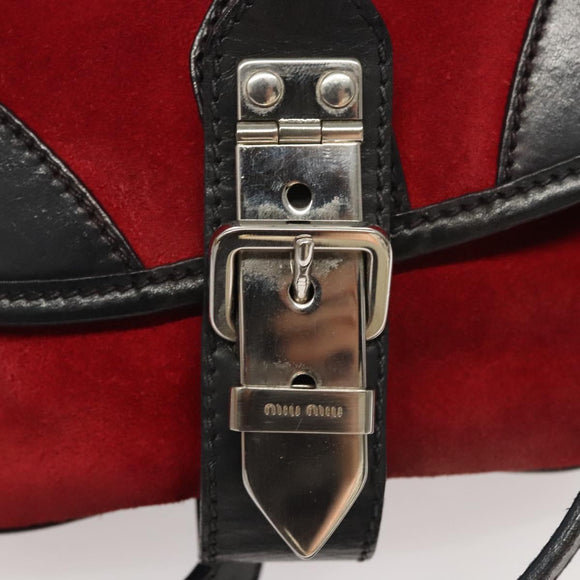Miu Miu Shoulder Bag Suede Leather Red Black Auth bs24294