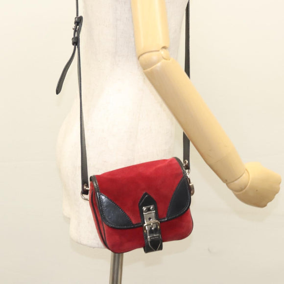 Miu Miu Shoulder Bag Suede Leather Red Black Auth bs24294