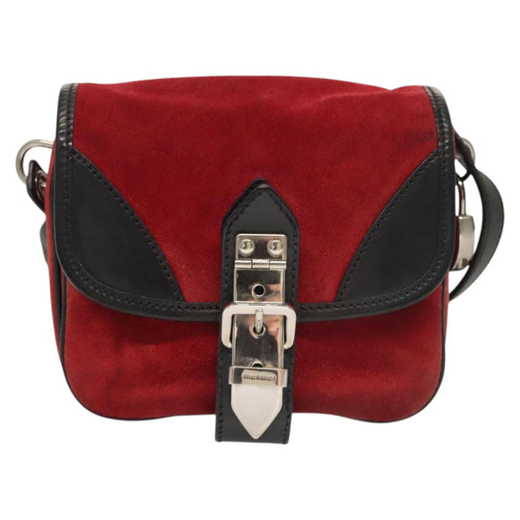 Miu Miu Shoulder Bag Suede Leather Red Black Auth bs24294