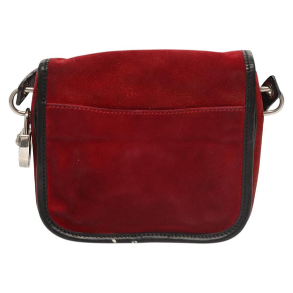 Miu Miu Shoulder Bag Suede Leather Red Black Auth bs24294