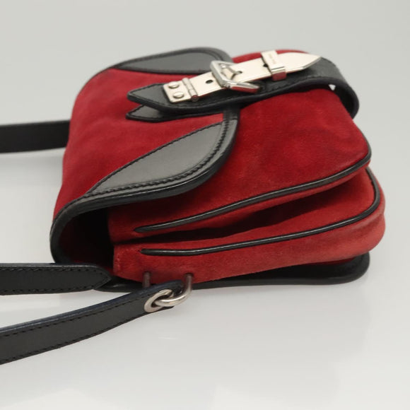 Miu Miu Shoulder Bag Suede Leather Red Black Auth bs24294