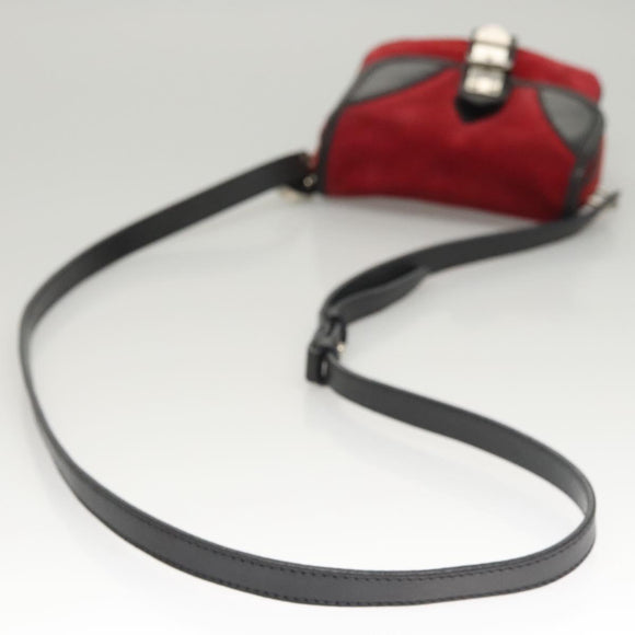 Miu Miu Shoulder Bag Suede Leather Red Black Auth bs24294