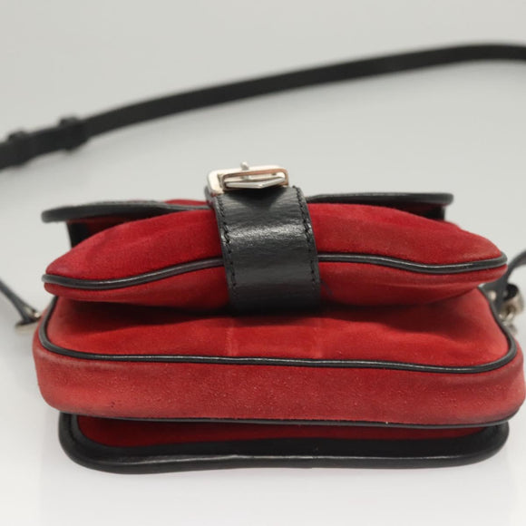 Miu Miu Shoulder Bag Suede Leather Red Black Auth bs24294