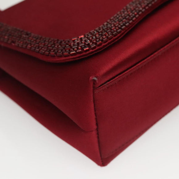 CHANEL Shoulder Bag Satin Red CC Auth bs24300