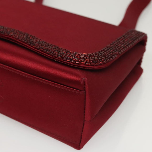 CHANEL Shoulder Bag Satin Red CC Auth bs24300