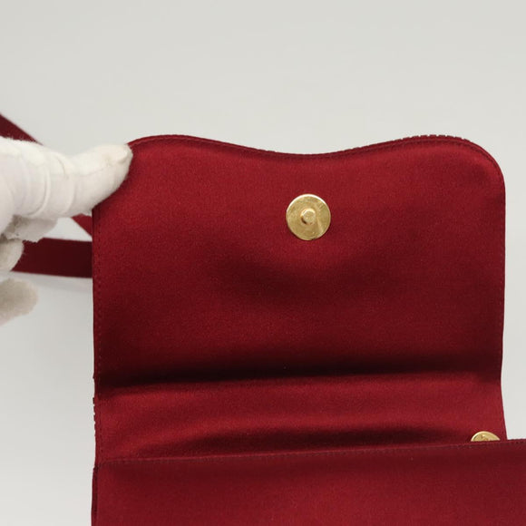 CHANEL Shoulder Bag Satin Red CC Auth bs24300