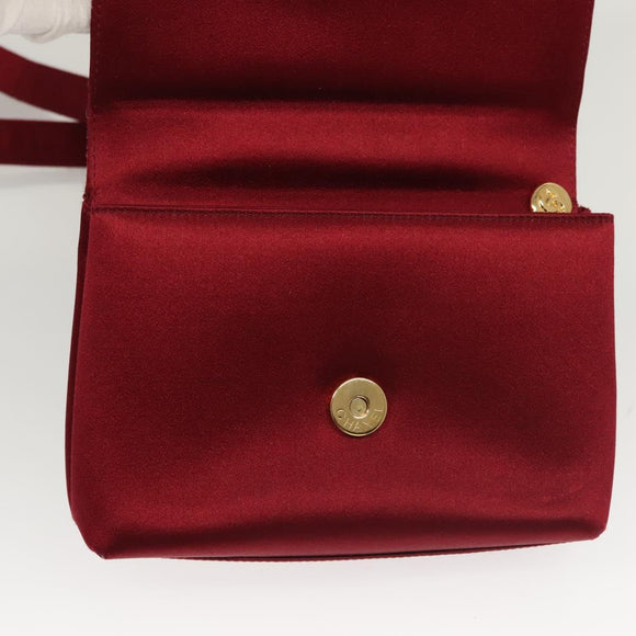 CHANEL Shoulder Bag Satin Red CC Auth bs24300