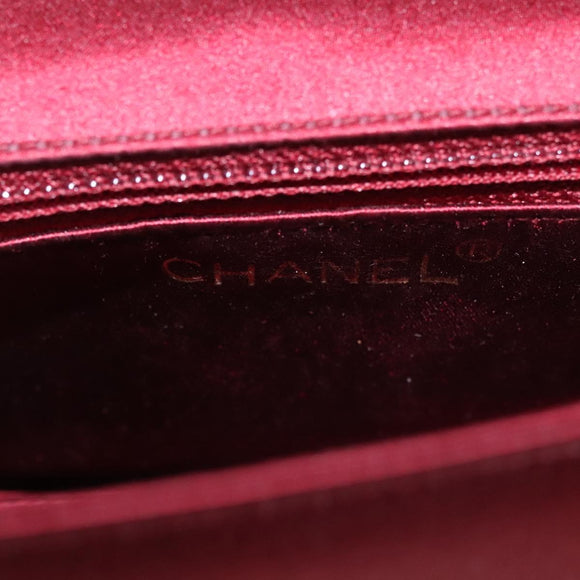 CHANEL Shoulder Bag Satin Red CC Auth bs24300