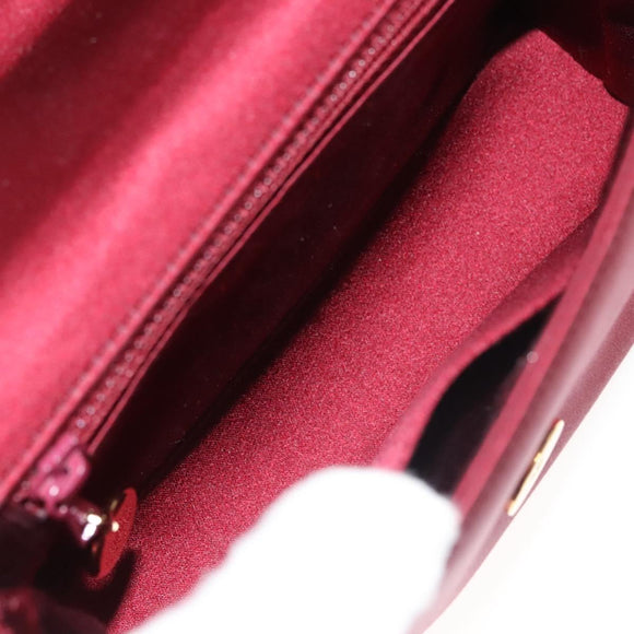 CHANEL Shoulder Bag Satin Red CC Auth bs24300