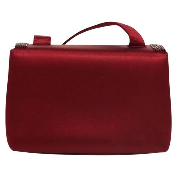 CHANEL Shoulder Bag Satin Red CC Auth bs24300