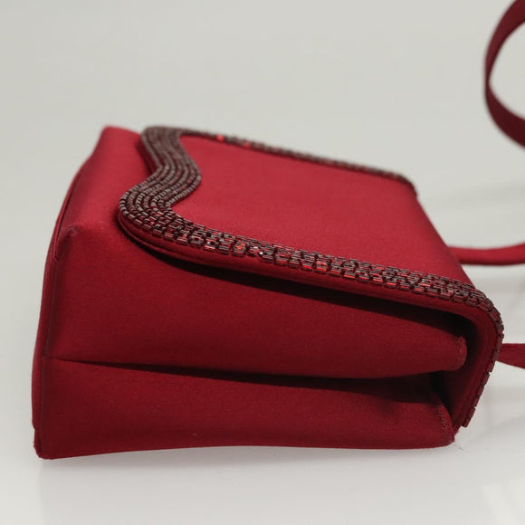 CHANEL Shoulder Bag Satin Red CC Auth bs24300