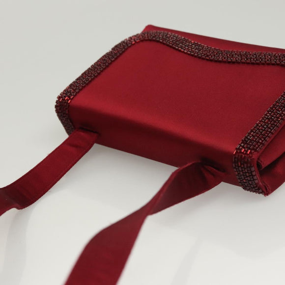 CHANEL Shoulder Bag Satin Red CC Auth bs24300