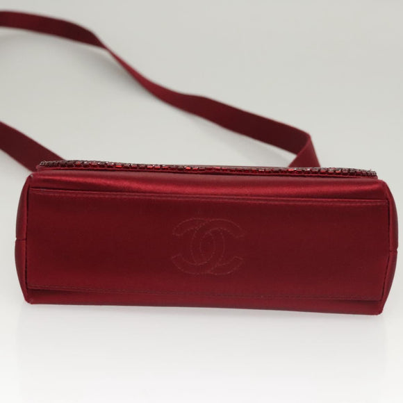 CHANEL Shoulder Bag Satin Red CC Auth bs24300