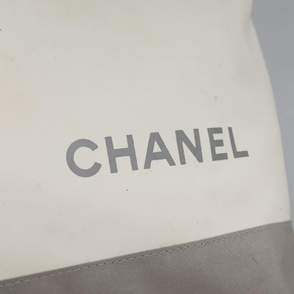 CHANEL Hand Bag Nylon 2way White Gray Silver CC Auth bs24302
