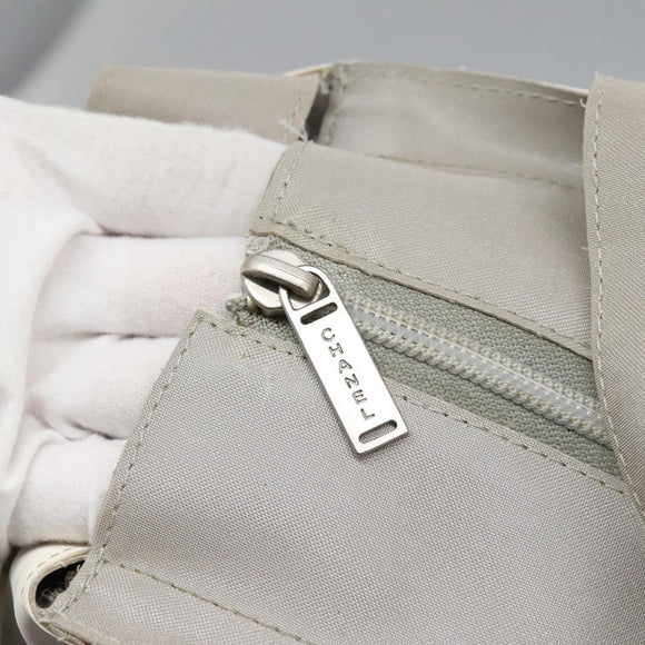 CHANEL Hand Bag Nylon 2way White Gray Silver CC Auth bs24302