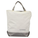 CHANEL Hand Bag Nylon 2way White Gray Silver CC Auth bs24302-13