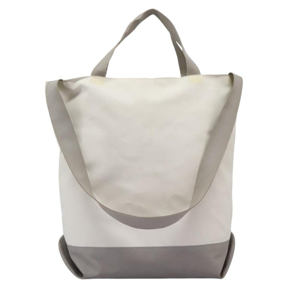 CHANEL Hand Bag Nylon 2way White Gray Silver CC Auth bs24302