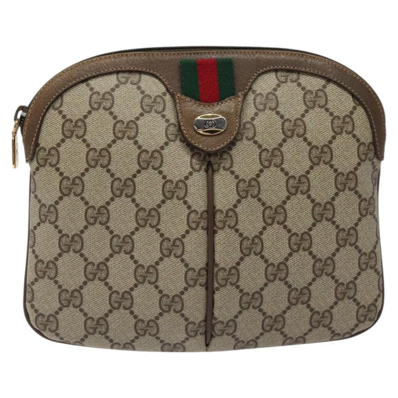 GUCCI GG Supreme Web Sherry Line Bag PVC Beige Gold 904 02 047 Auth bs24305