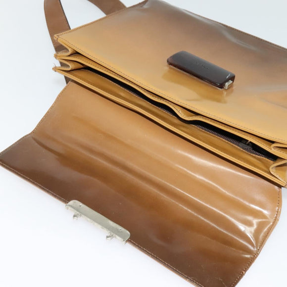 PRADA Shoulder Bag Enamel Beige Silver Auth bs24323