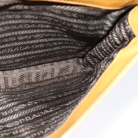 PRADA Shoulder Bag Enamel Beige Silver Auth bs24323