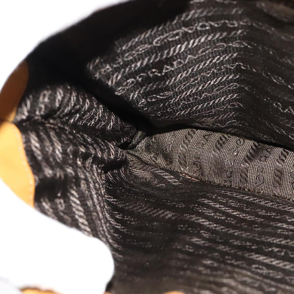 PRADA Shoulder Bag Enamel Beige Silver Auth bs24323