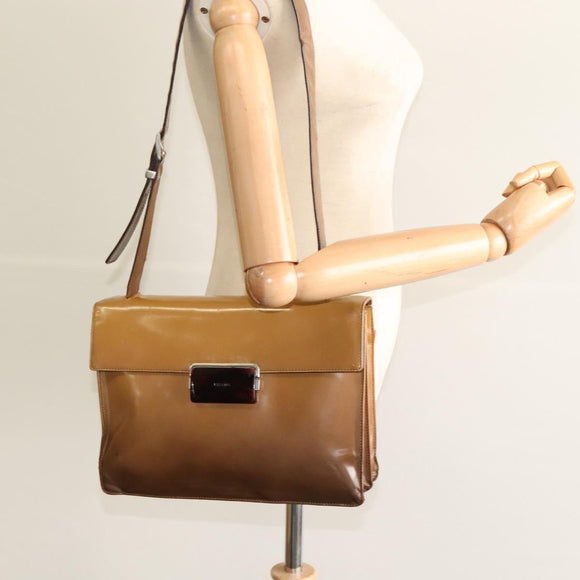 PRADA Shoulder Bag Enamel Beige Silver Auth bs24323