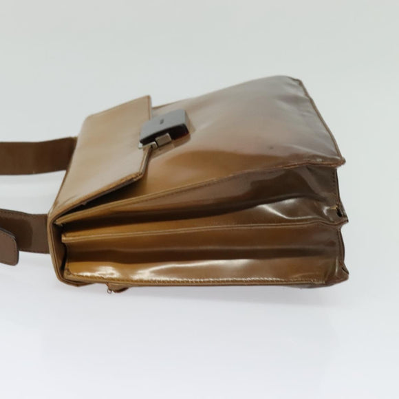 PRADA Shoulder Bag Enamel Beige Silver Auth bs24323