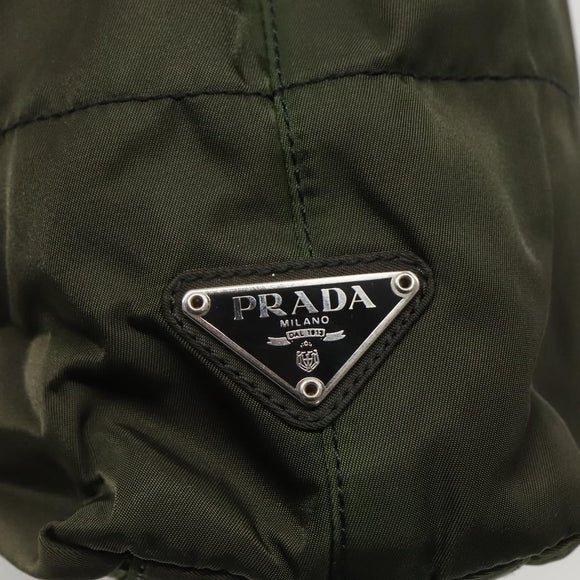 PRADA Shoulder Bag Nylon Khaki Silver Auth bs24325